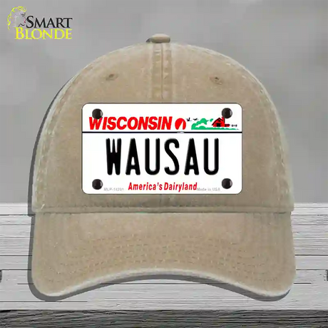 Wausau Wisconsin Novelty License Plate Hat Unconstructed Cotton / Khaki