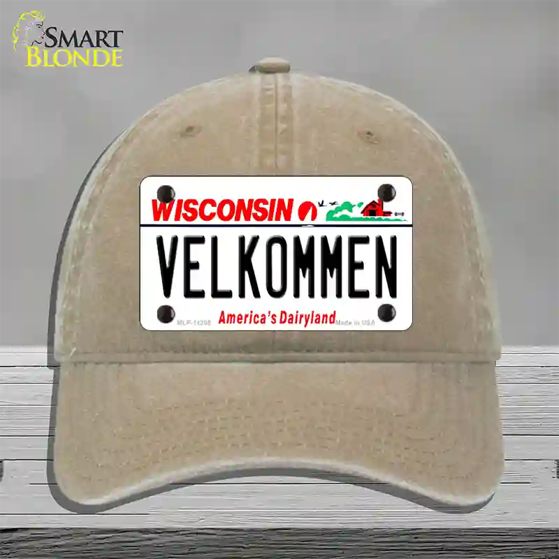 Velkommen Wisconsin Novelty License Plate Hat Unconstructed Cotton / Khaki