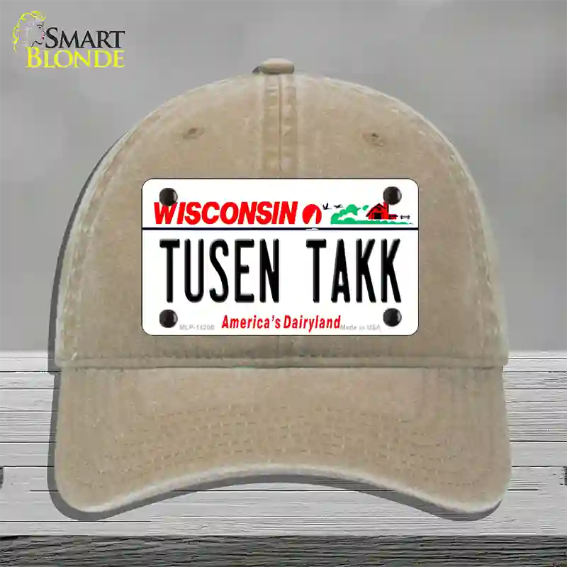 Tusen Takk Wisconsin Novelty License Plate Hat Unconstructed Cotton / Khaki