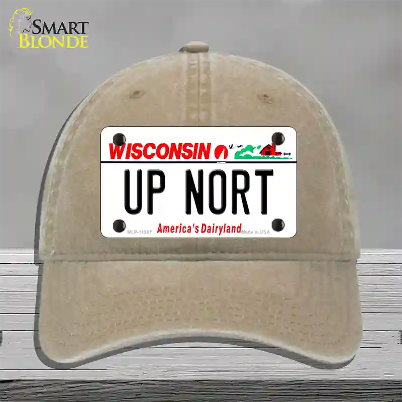 Up Nort Wisconsin Novelty License Plate Hat Unconstructed Cotton / Khaki