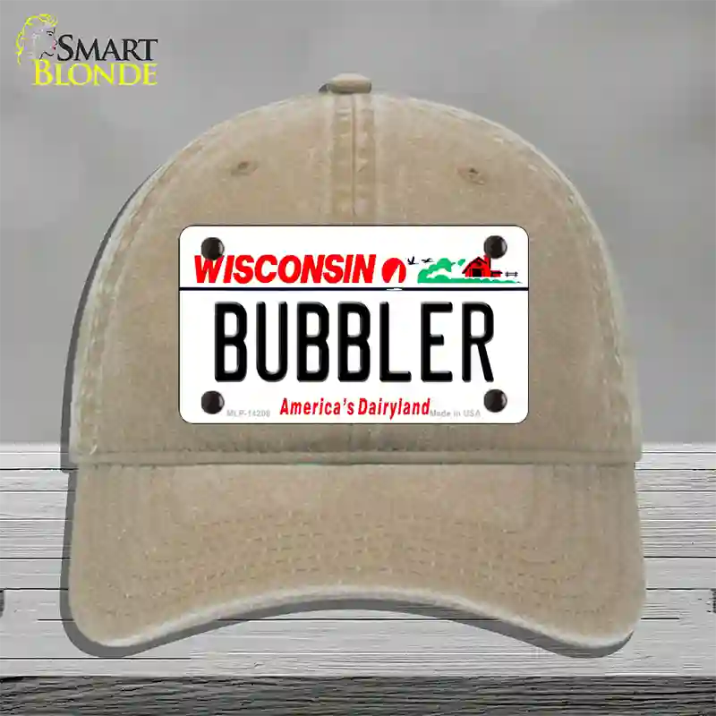 Bubbler Wisconsin Novelty License Plate Hat Unconstructed Cotton / Khaki