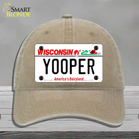 Yooper Wisconsin Novelty License Plate Hat Unconstructed Cotton / Khaki