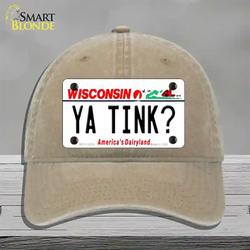 Ya Tink Wisconsin Novelty License Plate Hat Unconstructed Cotton / Khaki