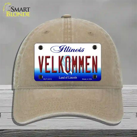 Velkommen Illinois Novelty License Plate Hat Unconstructed Cotton / Khaki