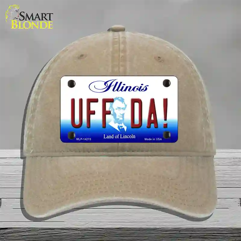 Uff Da Illinois Novelty License Plate Hat Unconstructed Cotton / Khaki