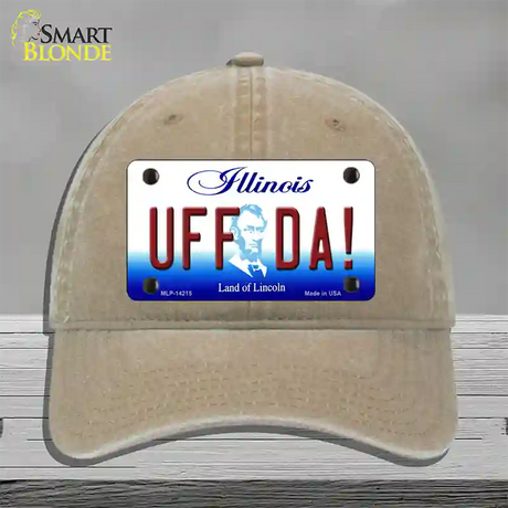 Uff Da Illinois Novelty License Plate Hat Unconstructed Cotton / Khaki