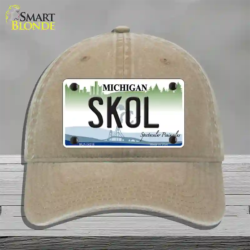 Skol Michigan Novelty License Plate Hat Unconstructed Cotton / Khaki