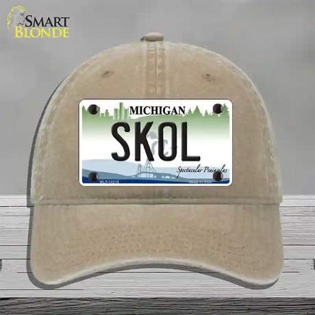 Skol Michigan Novelty License Plate Hat Unconstructed Cotton / Khaki