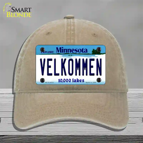 Velkommen Minnesota Novelty License Plate Hat Unconstructed Cotton / Khaki