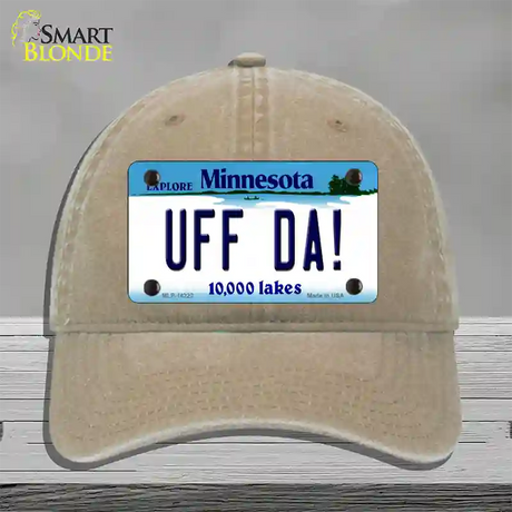 Uff Da Minnesota Novelty License Plate Hat Unconstructed Cotton / Khaki