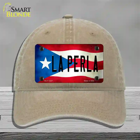 La Perla Puerto Rico Flag Novelty License Plate Hat Unconstructed Cotton / Khaki