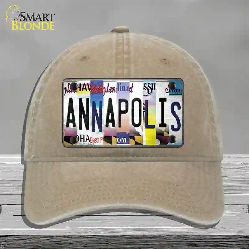 Annapolis Strip Art Novelty License Plate Hat Unconstructed Cotton / Khaki