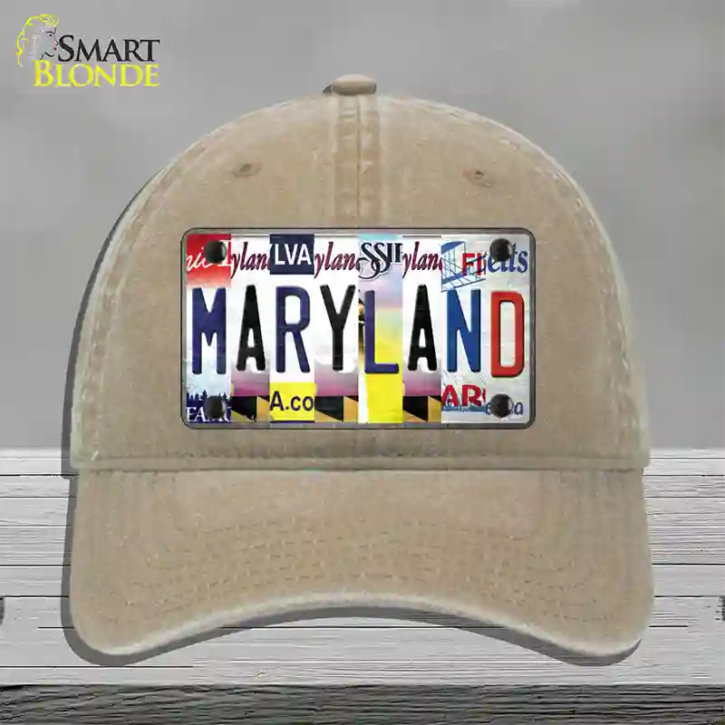 Maryland Strip Art Novelty License Plate Hat Unconstructed Cotton / Khaki