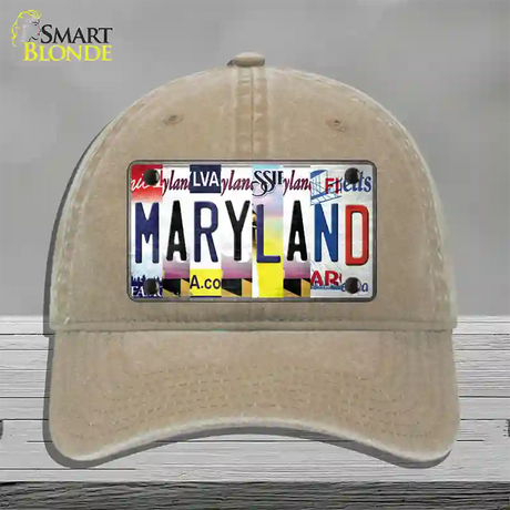 Maryland Strip Art Novelty License Plate Hat Unconstructed Cotton / Khaki