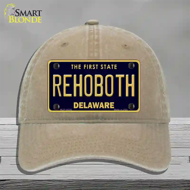 Rehoboth Delaware Novelty License Plate Hat Unconstructed Cotton / Khaki