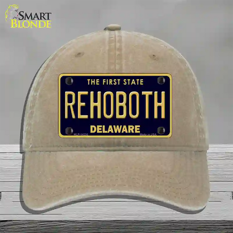 Rehoboth Delaware Novelty License Plate Hat Unconstructed Cotton / Khaki