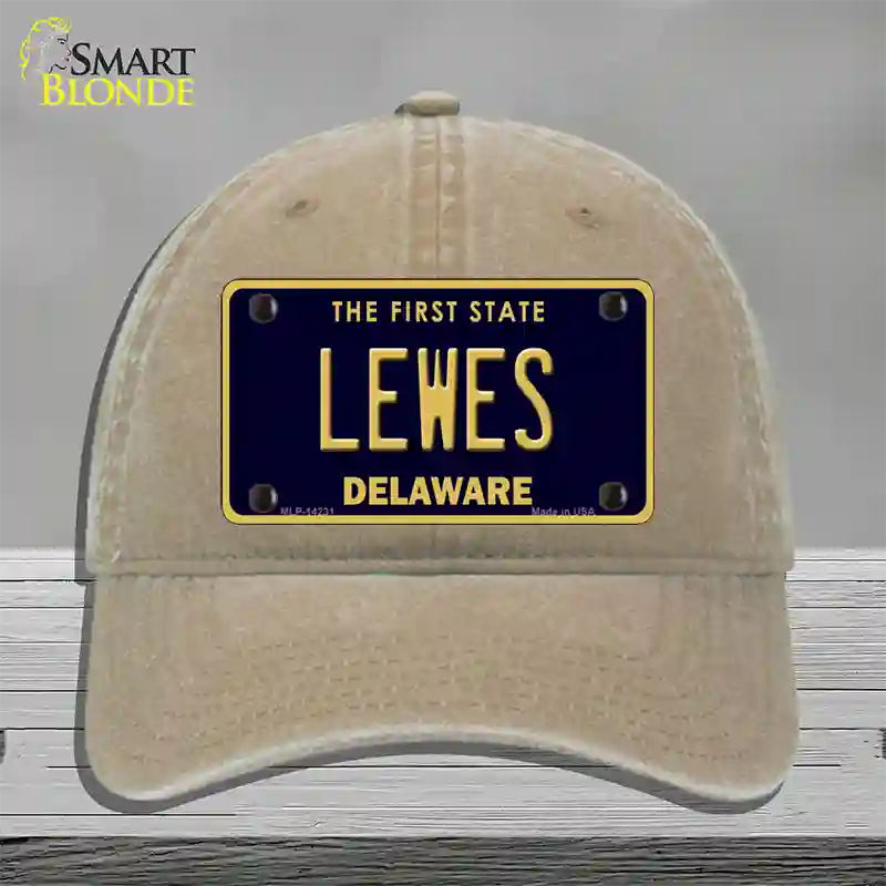 Lewes Delaware Novelty License Plate Hat Unconstructed Cotton / Khaki