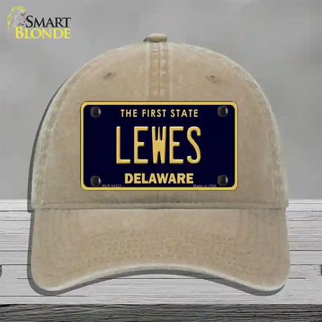 Lewes Delaware Novelty License Plate Hat Unconstructed Cotton / Khaki