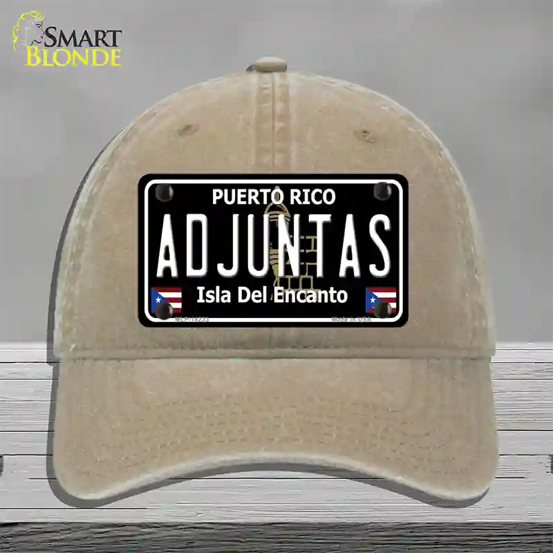 Adjuntas Puerto Rico Black Novelty License Plate Hat Unconstructed Cotton / Khaki