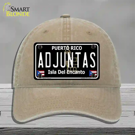 Adjuntas Puerto Rico Black Novelty License Plate Hat Unconstructed Cotton / Khaki