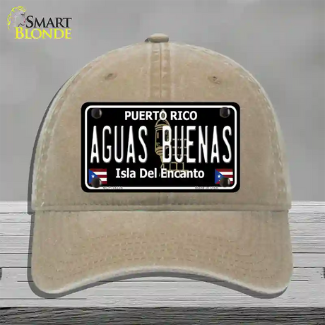 Aguas Buenas Puerto Rico Black Novelty License Plate Hat Unconstructed Cotton / Khaki