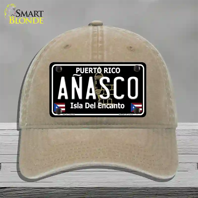 Anasco Puerto Rico Black Novelty License Plate Hat Unconstructed Cotton / Khaki