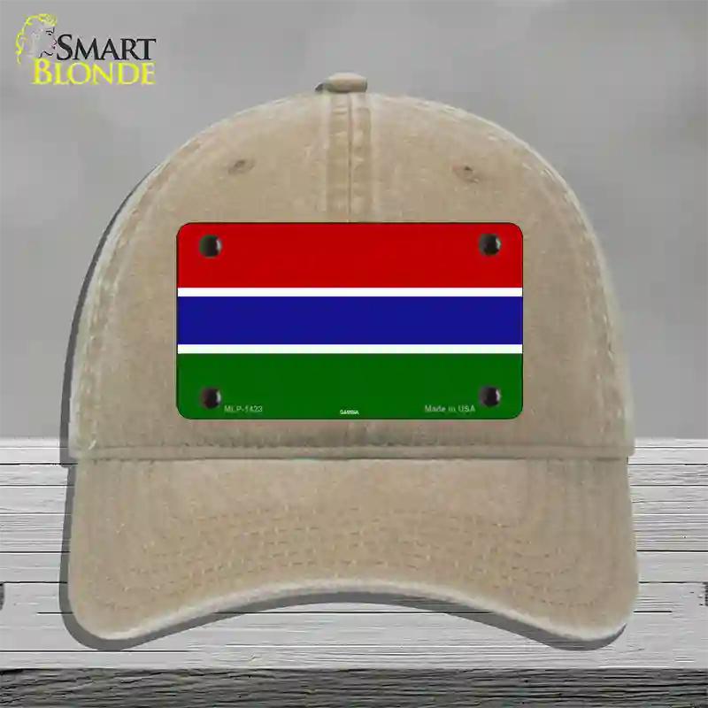 Gambia Flag Novelty License Plate Hat Unconstructed Cotton / Khaki