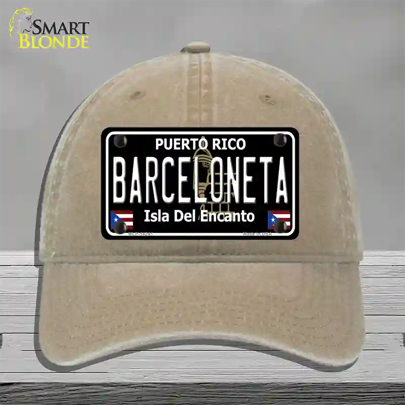 Barceloneta Puerto Rico Black Novelty License Plate Hat Unconstructed Cotton / Khaki