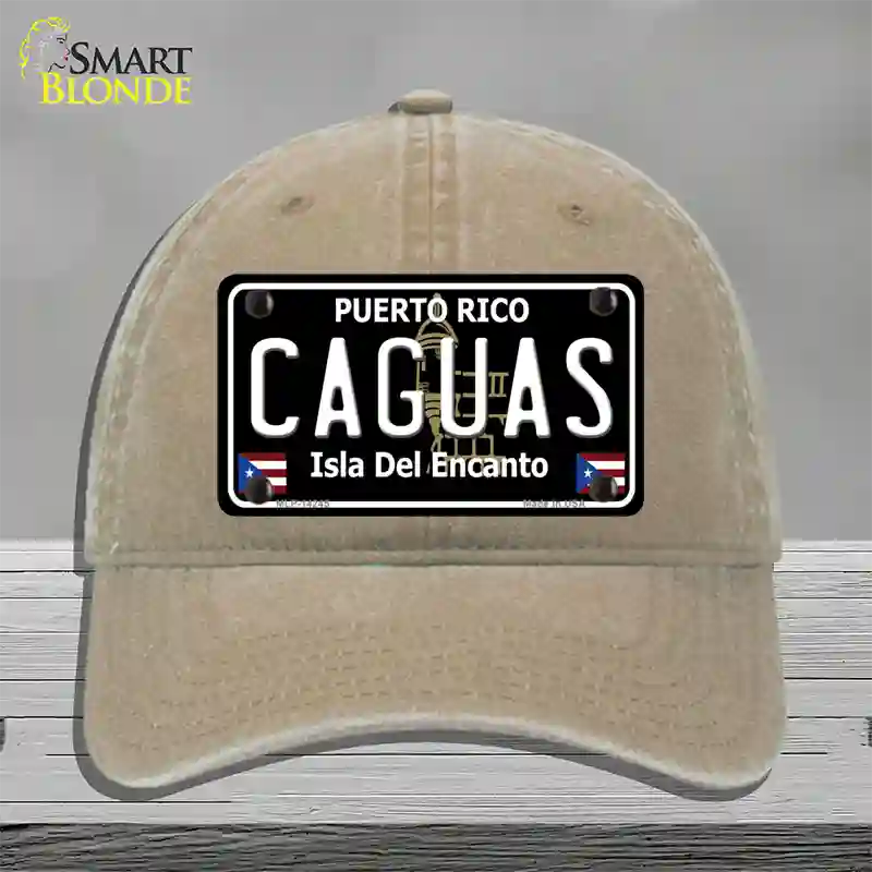 Caguas Puerto Rico Black Novelty License Plate Hat Unconstructed Cotton / Khaki