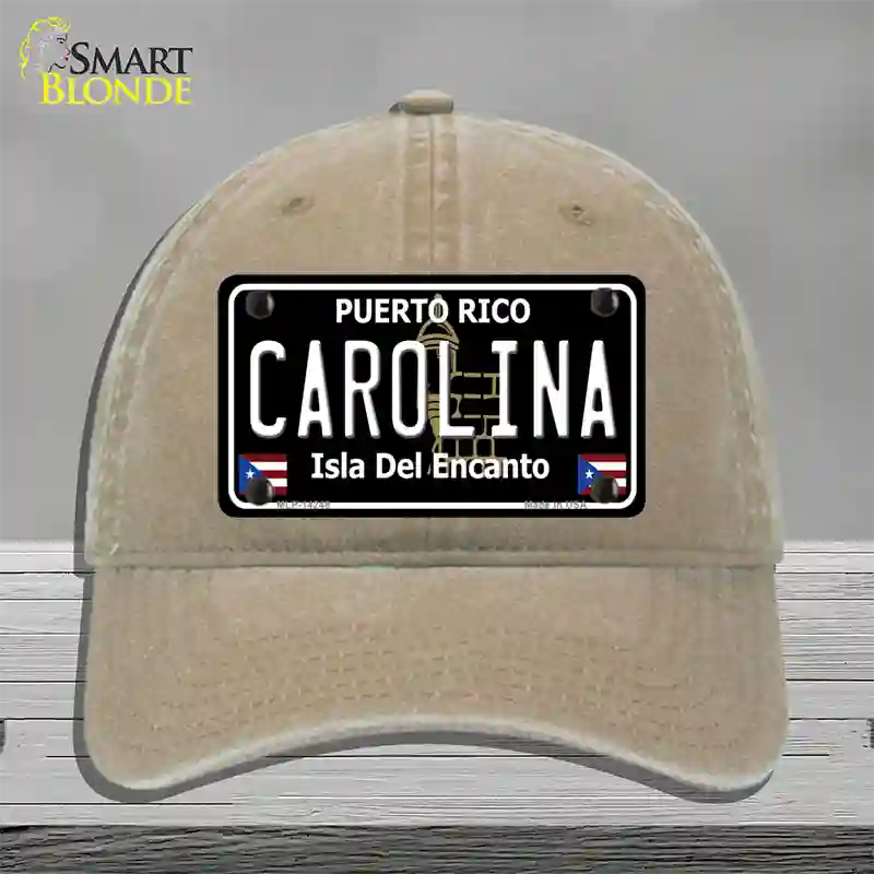 Carolina Puerto Rico Black Novelty License Plate Hat Unconstructed Cotton / Khaki