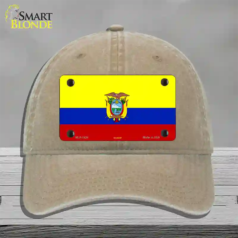 Ecuador Flag Novelty License Plate Hat Unconstructed Cotton / Khaki