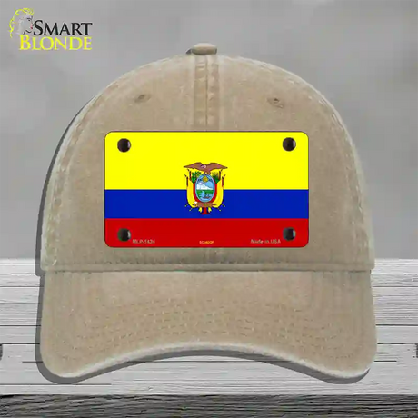 Ecuador Flag Novelty License Plate Hat Unconstructed Cotton / Khaki