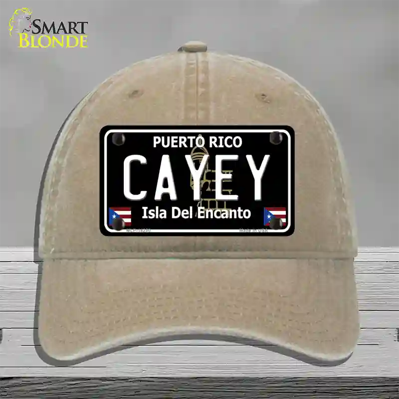 Cayey Puerto Rico Black Novelty License Plate Hat Unconstructed Cotton / Khaki