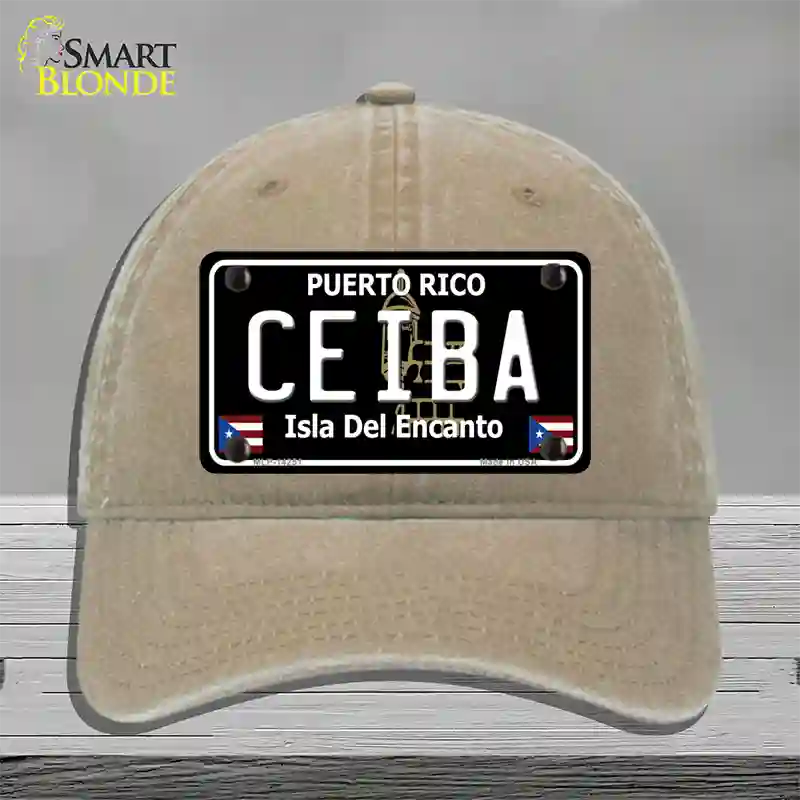 Ceiba Puerto Rico Black Novelty License Plate Hat Unconstructed Cotton / Khaki