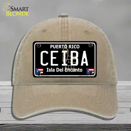 Ceiba Puerto Rico Black Novelty License Plate Hat Unconstructed Cotton / Khaki