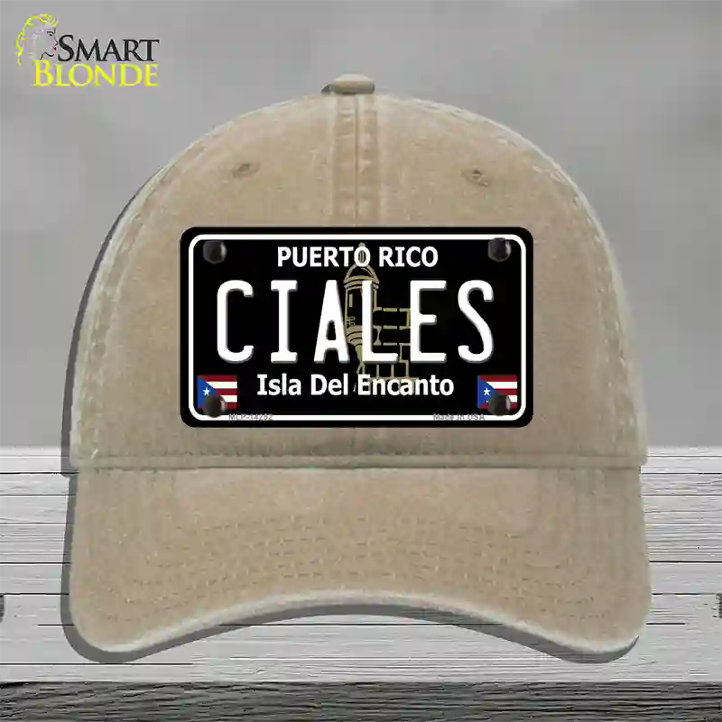 Ciales Puerto Rico Black Novelty License Plate Hat Unconstructed Cotton / Khaki