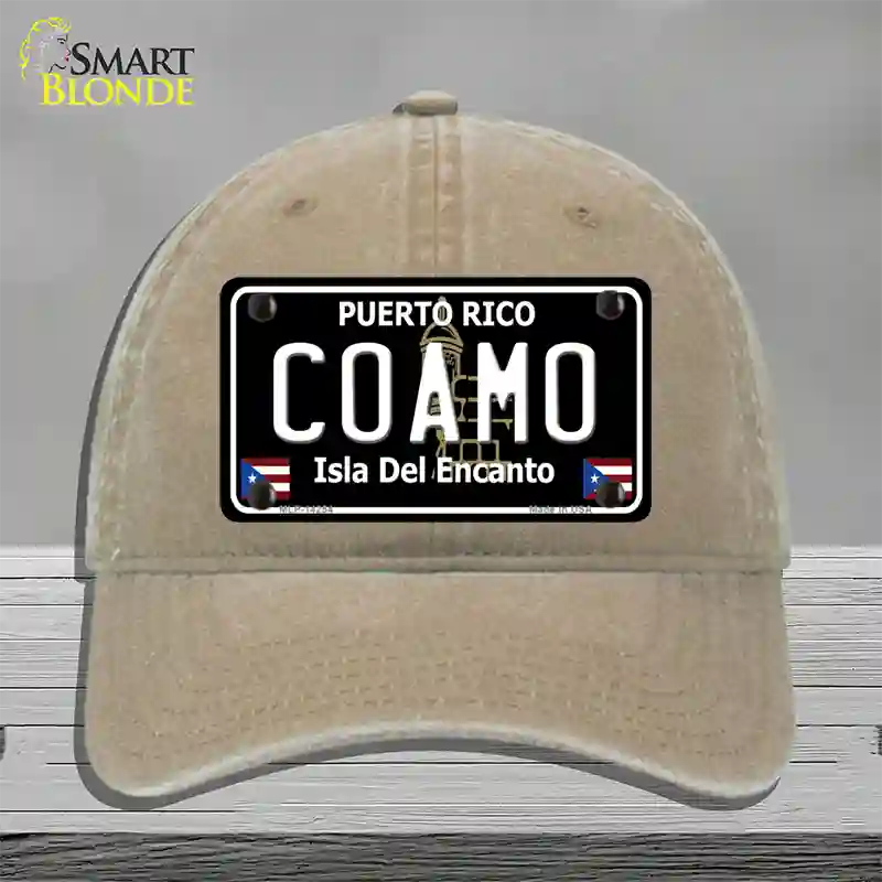 Coamo Puerto Rico Black Novelty License Plate Hat Unconstructed Cotton / Khaki