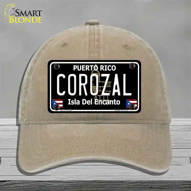 Corozal Puerto Rico Black Novelty License Plate Hat Unconstructed Cotton / Khaki