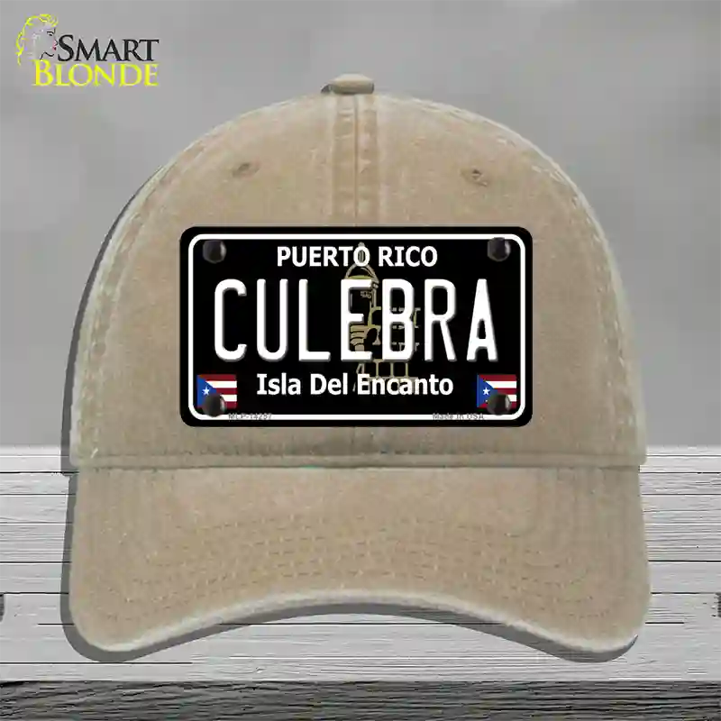 Culebra Puerto Rico Black Novelty License Plate Hat Unconstructed Cotton / Khaki