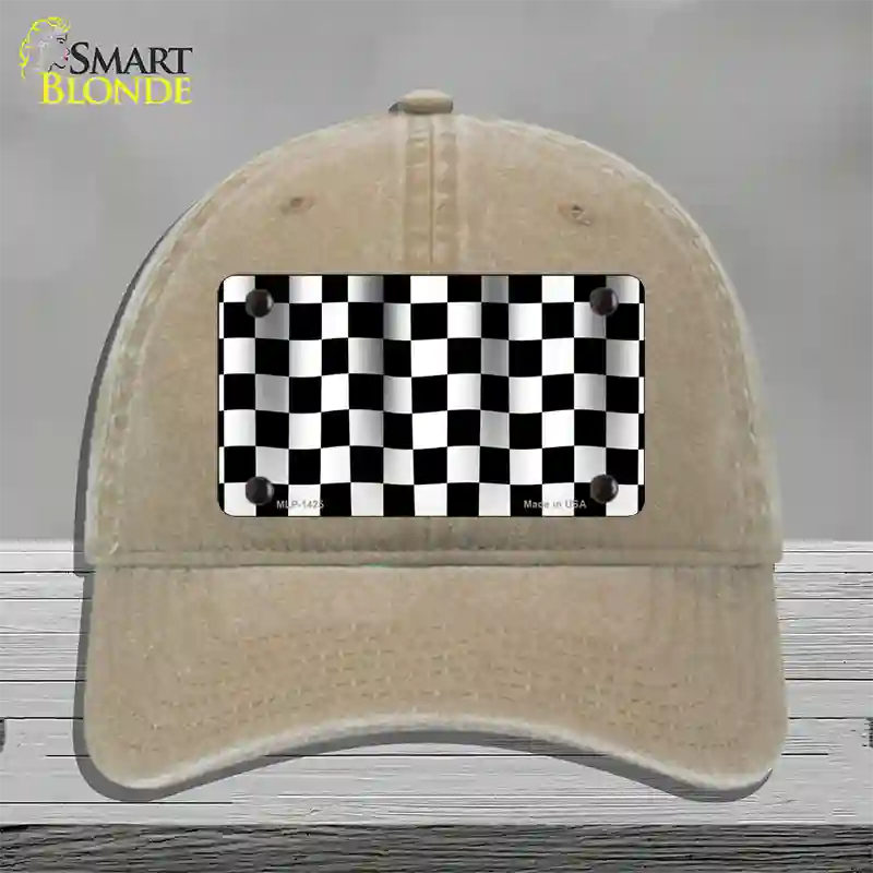 Waving Checkered Flag Novelty License Plate Hat Unconstructed Cotton / Khaki