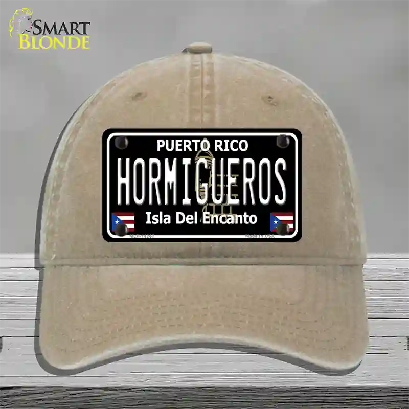 Hormigueros Puerto Rico Black Novelty License Plate Hat Unconstructed Cotton / Khaki