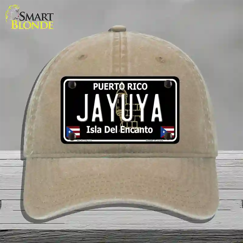 Jayuya Puerto Rico Black Novelty License Plate Hat Unconstructed Cotton / Khaki