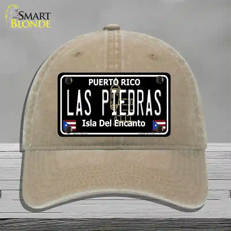 Las Piedras Puerto Rico Black Novelty License Plate Hat Unconstructed Cotton / Khaki