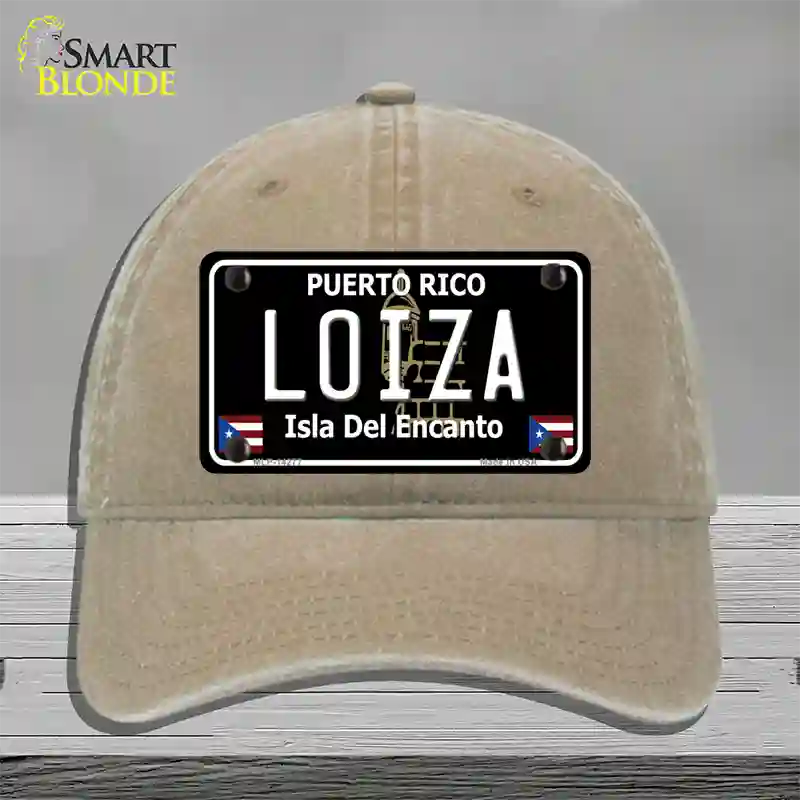 Loiza Puerto Rico Black Novelty License Plate Hat Unconstructed Cotton / Khaki