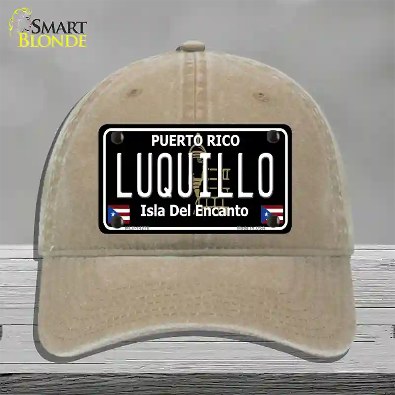 Luquillo Puerto Rico Black Novelty License Plate Hat Unconstructed Cotton / Khaki