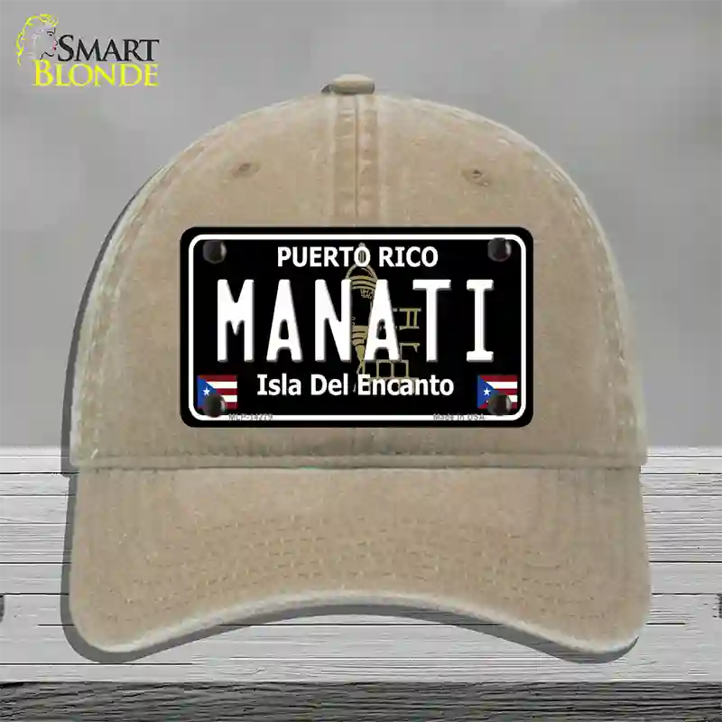 Manati Puerto Rico Black Novelty License Plate Hat Unconstructed Cotton / Khaki