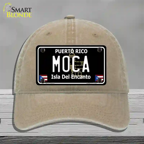 Moca Puerto Rico Black Novelty License Plate Hat Unconstructed Cotton / Khaki