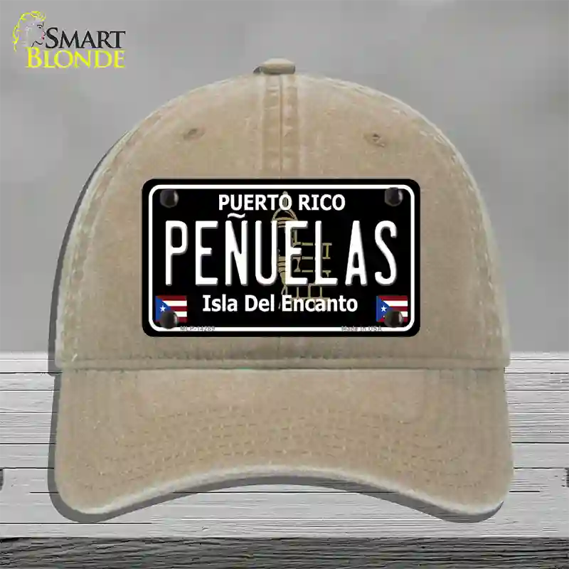 Penuelas Puerto Rico Black Novelty License Plate Hat Unconstructed Cotton / Khaki