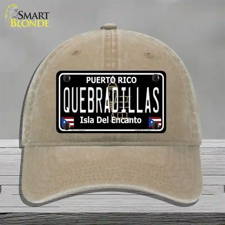 Quebradillas Puerto Rico Black Novelty License Plate Hat Unconstructed Cotton / Khaki