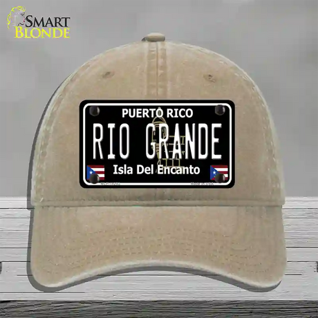 Rio Grande Puerto Rico Black Novelty License Plate Hat Unconstructed Cotton / Khaki